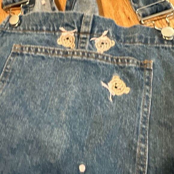 Cider Blue Denim Overalls w Embroidery Bear Wide Leg Baggy Jumpsuit pocket Sz M - Picture 5 of 10